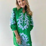 Ruffle Neck Two Tone Dress