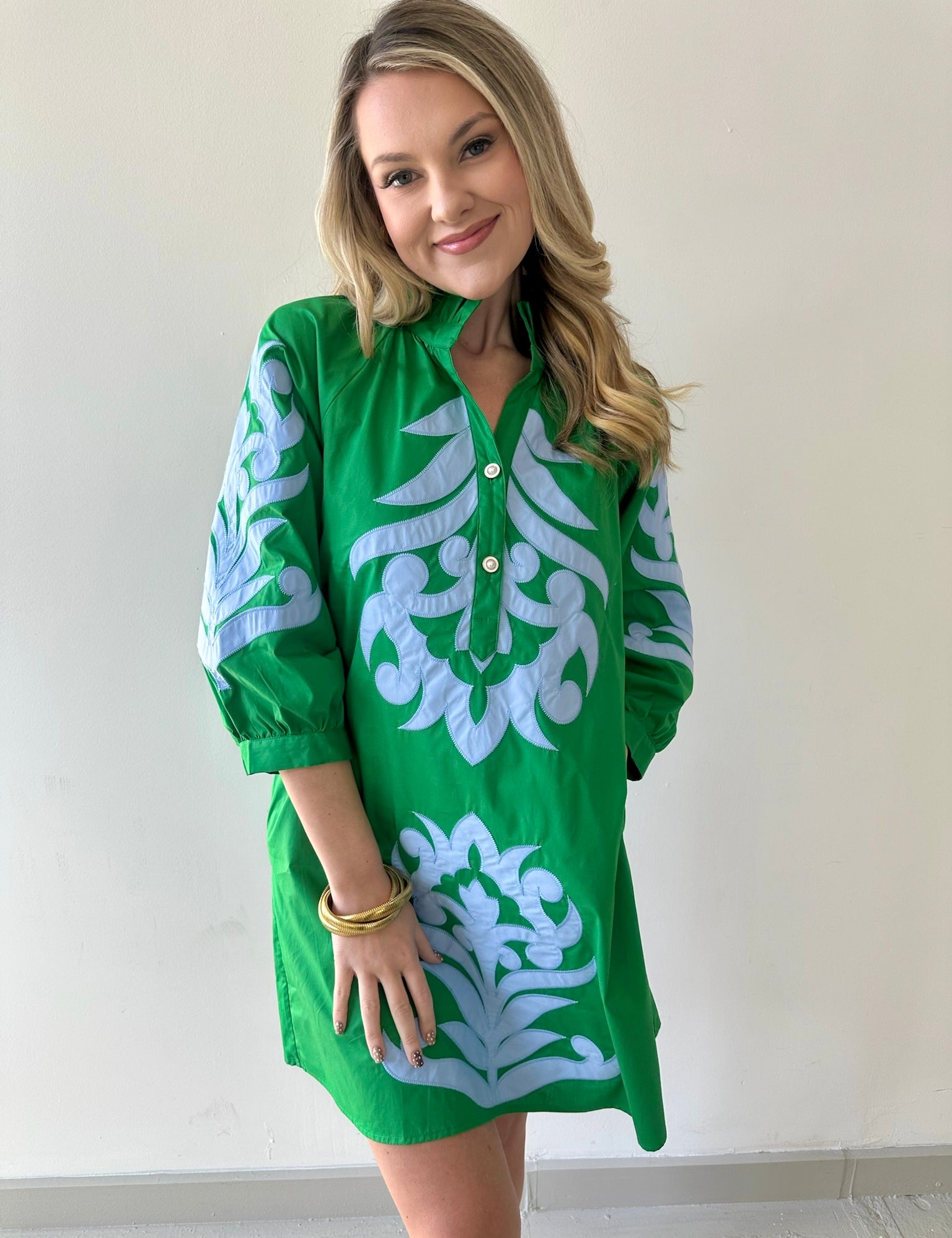 Ruffle Neck Two Tone Dress