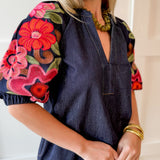 Embroidered Sleeve Denim Dress