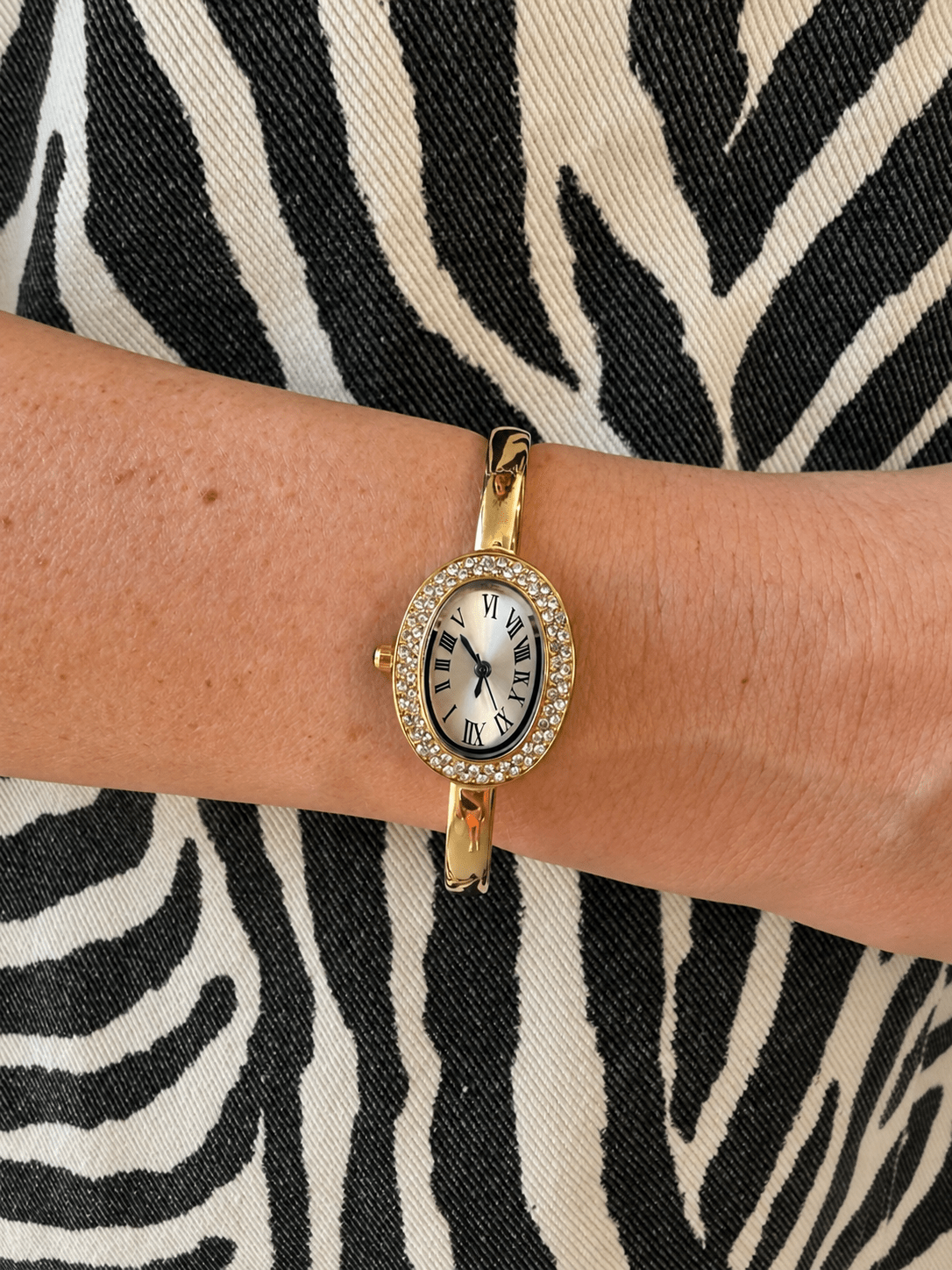 18K/SS CZ Gold Bangle Watch