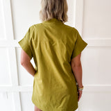 Mini Dress With Hidden Button Placket- Olive