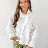 Diagonal Button Closure Blouse - White