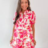 Floral Print Pockets Shirt Mini Dress