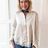 Lace Satin Effect Shirt- Ivory