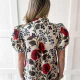 Floral Print High Neck top - Ecru