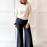 Seam High Waisted Flare Pants - Navy