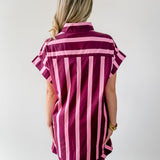 Stripe V Neck Shift Dress - Plum-Pink
