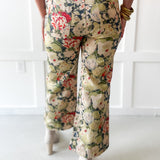 Floral Printed Pants - Olive
