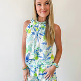 Tropcial Print Ruffled Top & Short Set