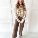 Striped Crew Neck Sweater- Taupe