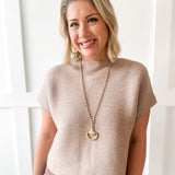 Ribbed Short Sleeve Knit Top - Oatmeal