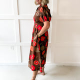 Poppy Print Puff Sleeve Dress - Brown