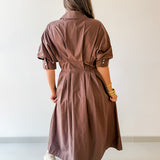 Poplin Cinched Waist Midi Dress