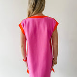 Contrast Accent Dress - Pink/Orange