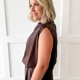 Mock Neck Sleeveless Bubble Top- Brown
