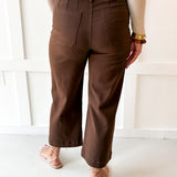 Soft washed wide leg pants- Brown