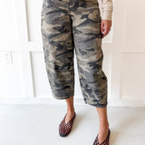Cargo Print Barrel Jeans- Olive