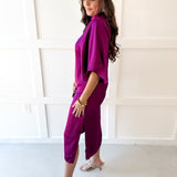Flowy Satin Tie Back Midi Dress - Plum