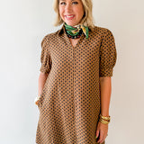 Polka Dot Shift Dress - Brown