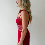 Lace Trim Day to Night Dress - Crimson/White