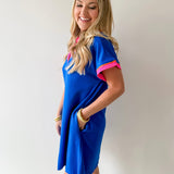 Contrast Accent Solid Casual Dress - Royal Mix
