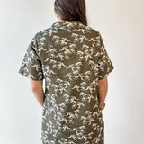 Equestrian Print Shift Dress - Olive