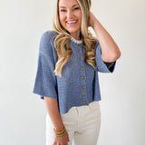 Boxy Knit Cardigan - Dusty Blue