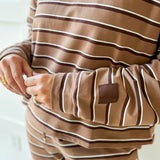 Terry Stripe Top & Pant Set Tan/Brown