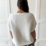 Ribbed Short Sleeve Knit Top - Off White