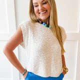 Textured Cotton Vest Top - White