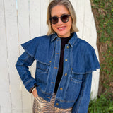 Cape Style Overlay Denim Jacket