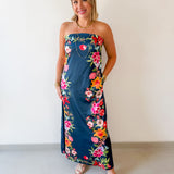 Botanical Print Strapless Dress