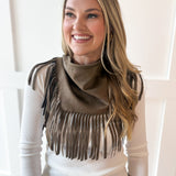 Faux Suede Fringe Neck-Waist Wrap-  Taupe