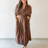 Poplin Cinched Waist Midi Dress