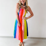 Rainbow Colorblock A Line Dress