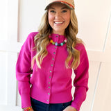 Maggie Round Neck Cardigan - Magenta