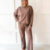Terry Stripe Top & Pant Set Tan/Brown