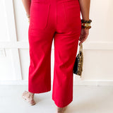 Soft Washed Wide Leg Pants- Scarlet