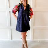 Embroidered Sleeve Denim Dress
