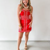 Lace Trim Day to Night Dress - Red/White