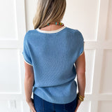 Ribbed Contrast Piped Knit Top