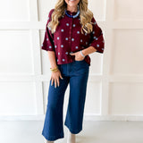 Polka Dot Oversized Knit Top- Burgandy