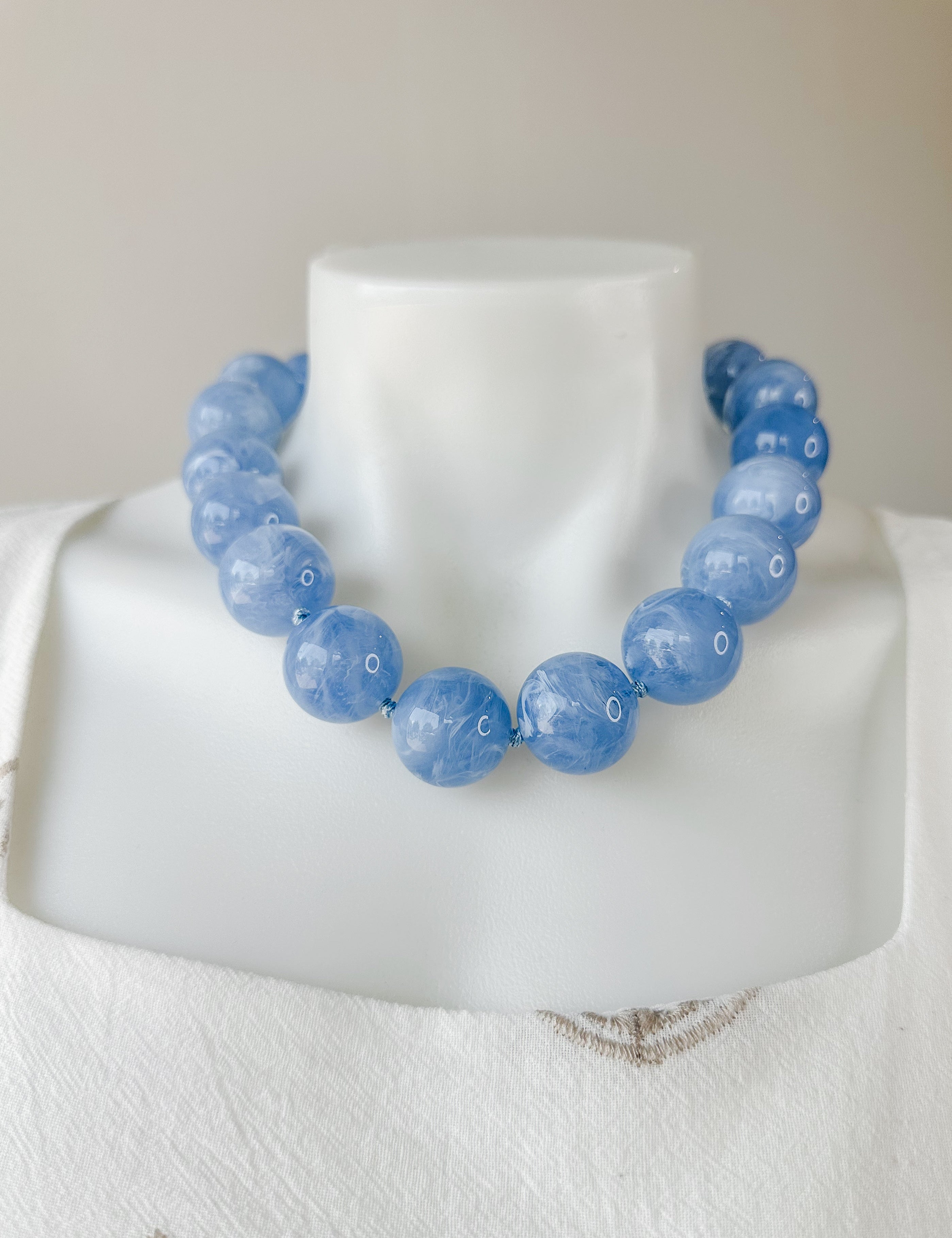 25mm Marble Ball Necklace Light Blue
