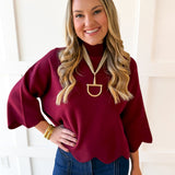Scallop Cape Style Knit Top - Merlot