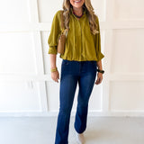Puff Sleeved Collared Shirt -Olive