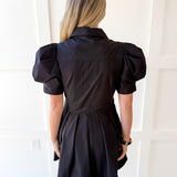 Pull Waist Pleated Mini Dress - Black