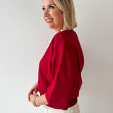 Round Neck Ribbed Band Top - Burgandy