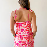 Tropical Print Tasseled Dress - Pink