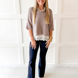 Layered Lace Knit Top -Mocha