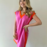 Pink & Orange Trim Shift Dress